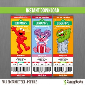 Sesame Street Birthday Ticket Invitations (Set 2)